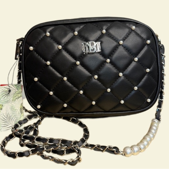 Badgley Mischka Handbags - Badgley Mischka black quilted, pearls, crossbody vegan leather bag, NWT